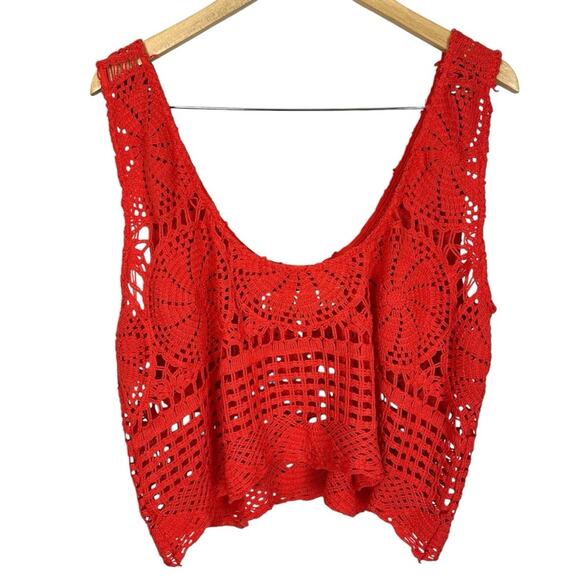 Free People Jen’s Pirate Booty Crochet Nelli Top Red Coral Large NWOT - Picture 6 of 7